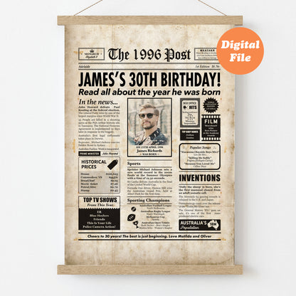 Year You Were Born Persoanlised Colour Birthday Newspaper Poster