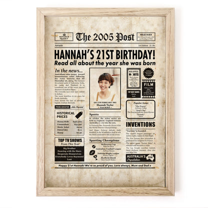 21st Birthday Colour Newspaper Framed Print