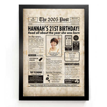 21st Birthday Colour Newspaper Framed Print