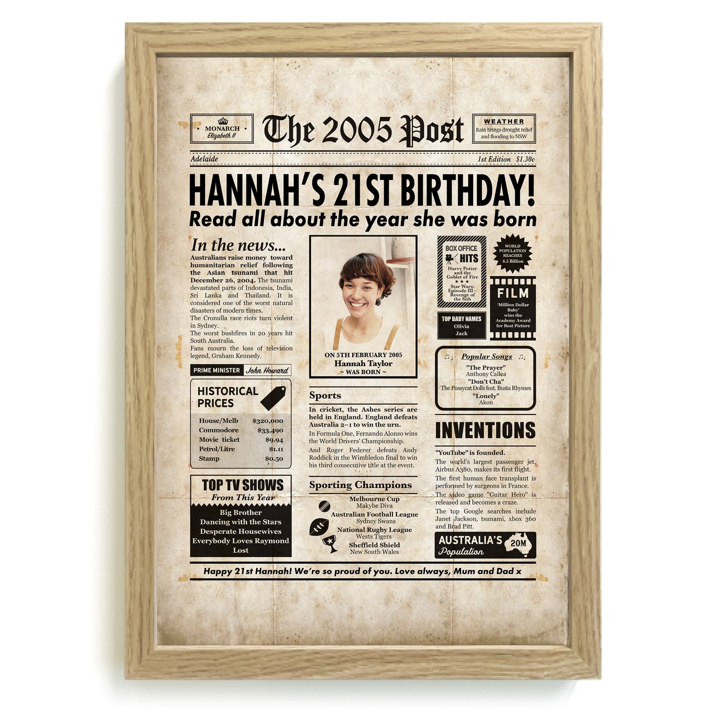 21st Birthday Colour Newspaper Framed Print