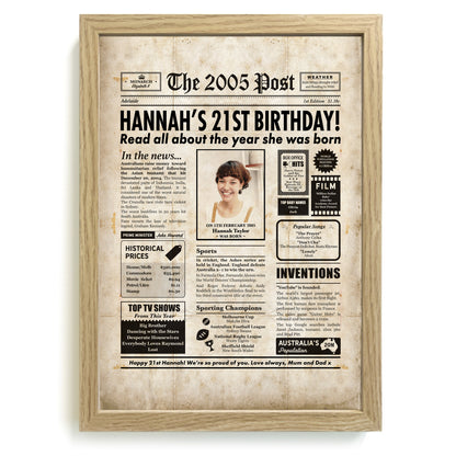 21st Birthday Colour Newspaper Framed Print