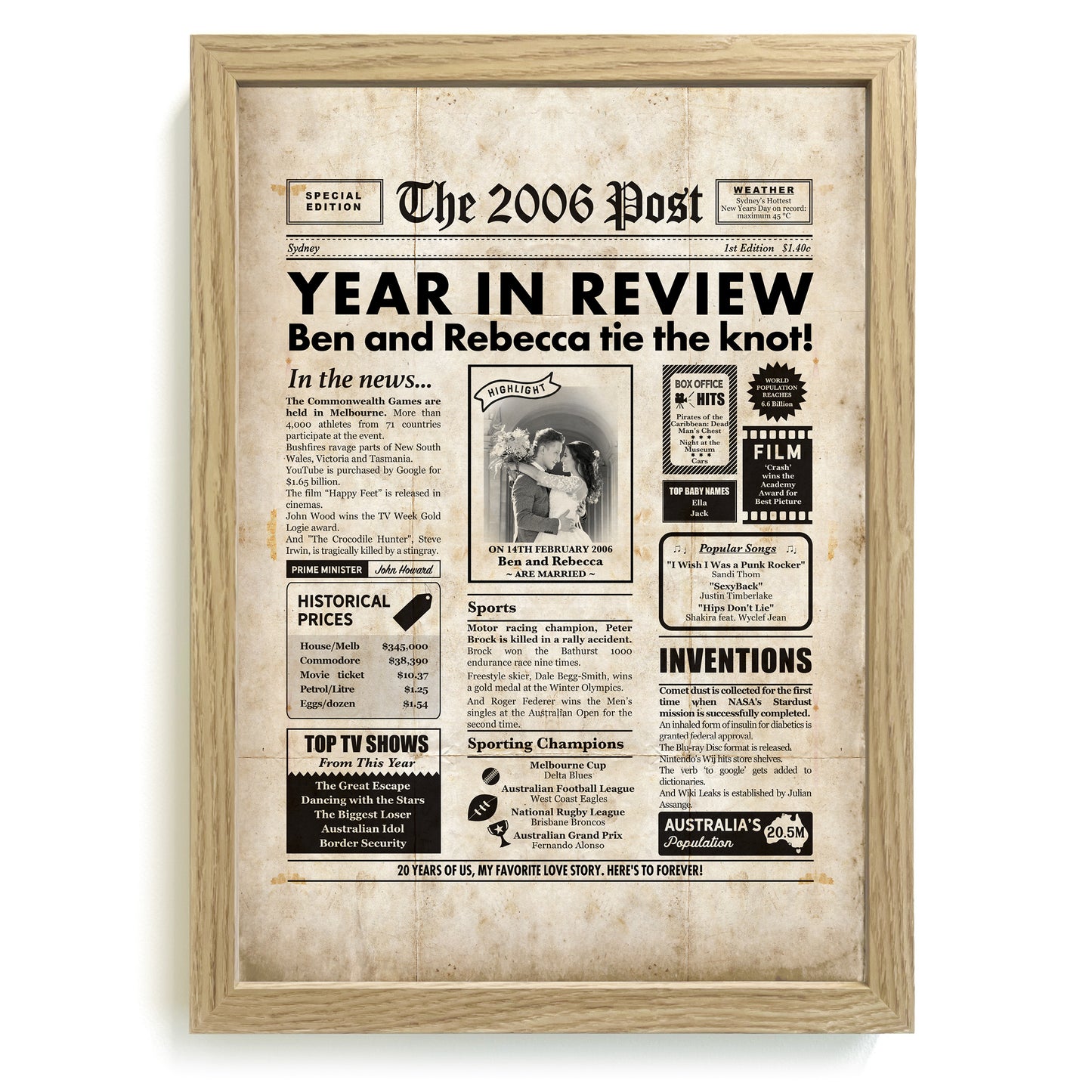 20th Anniversary Newspaper Framed Print