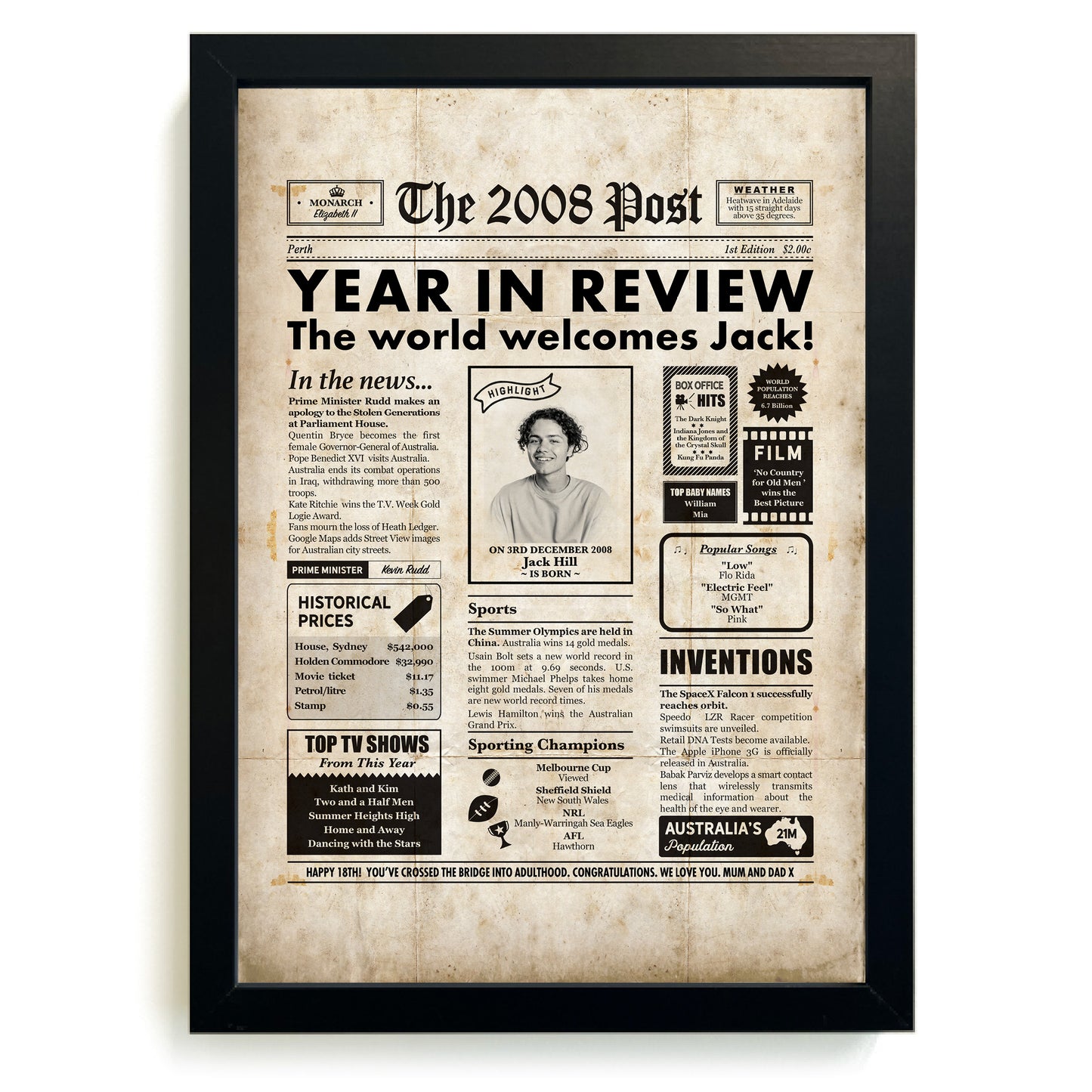 18th Birthday Newspaper Framed Print