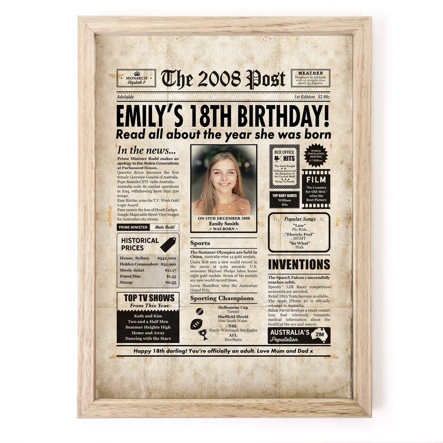 18th Birthday Colour Newspaper Framed Print