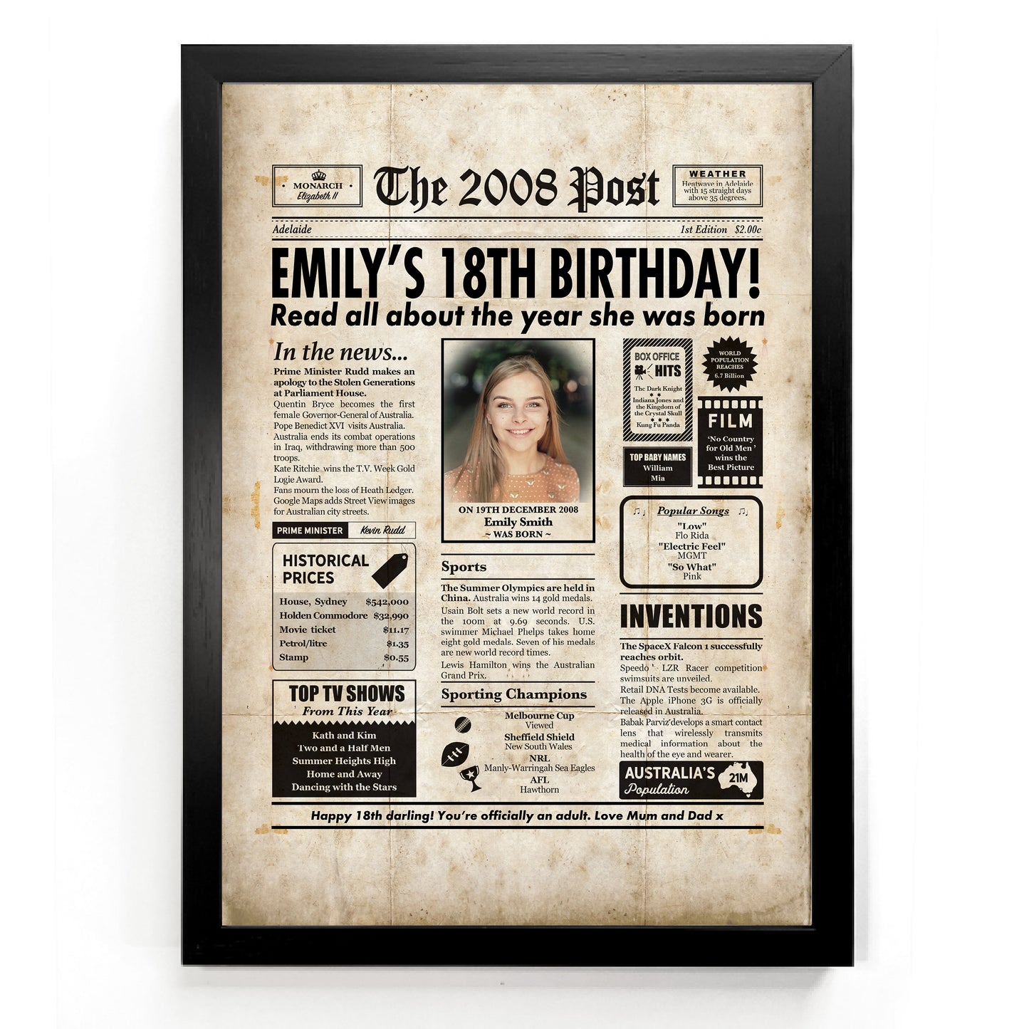 18th Birthday Colour Newspaper Framed Print