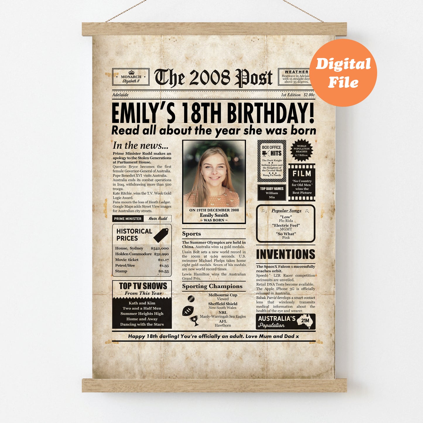 Year You Were Born Persoanlised Colour Birthday Newspaper Poster