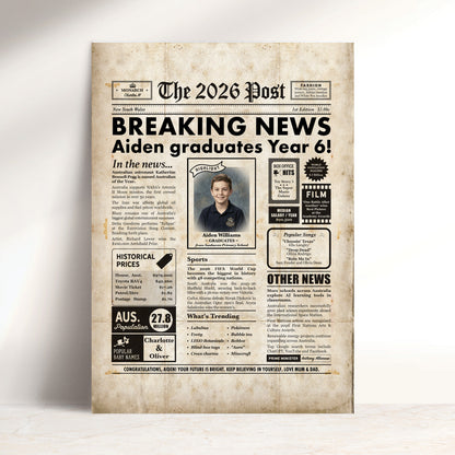 Graduation Gift for Year 6 and Year 12 Students - 2026 Custom Australian Digital Newspaper