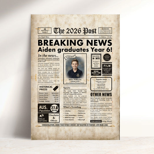 Graduation Gift for Year 6 and Year 12 Students - 2026 Custom Australian Digital Newspaper