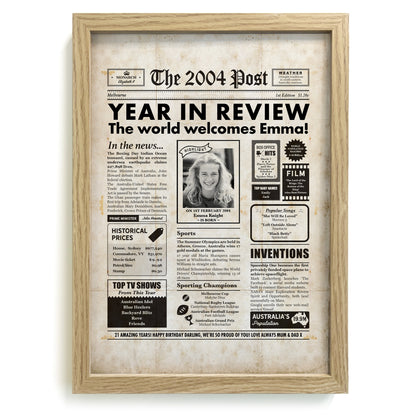 2004 21st Birthday year you were born newspaper in natural frame