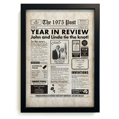 50th anniversary personalised print in black frame