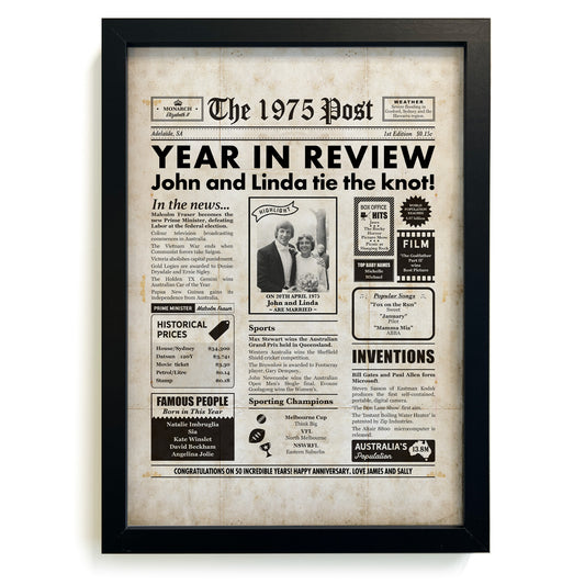 50th anniversary personalised print in black frame
