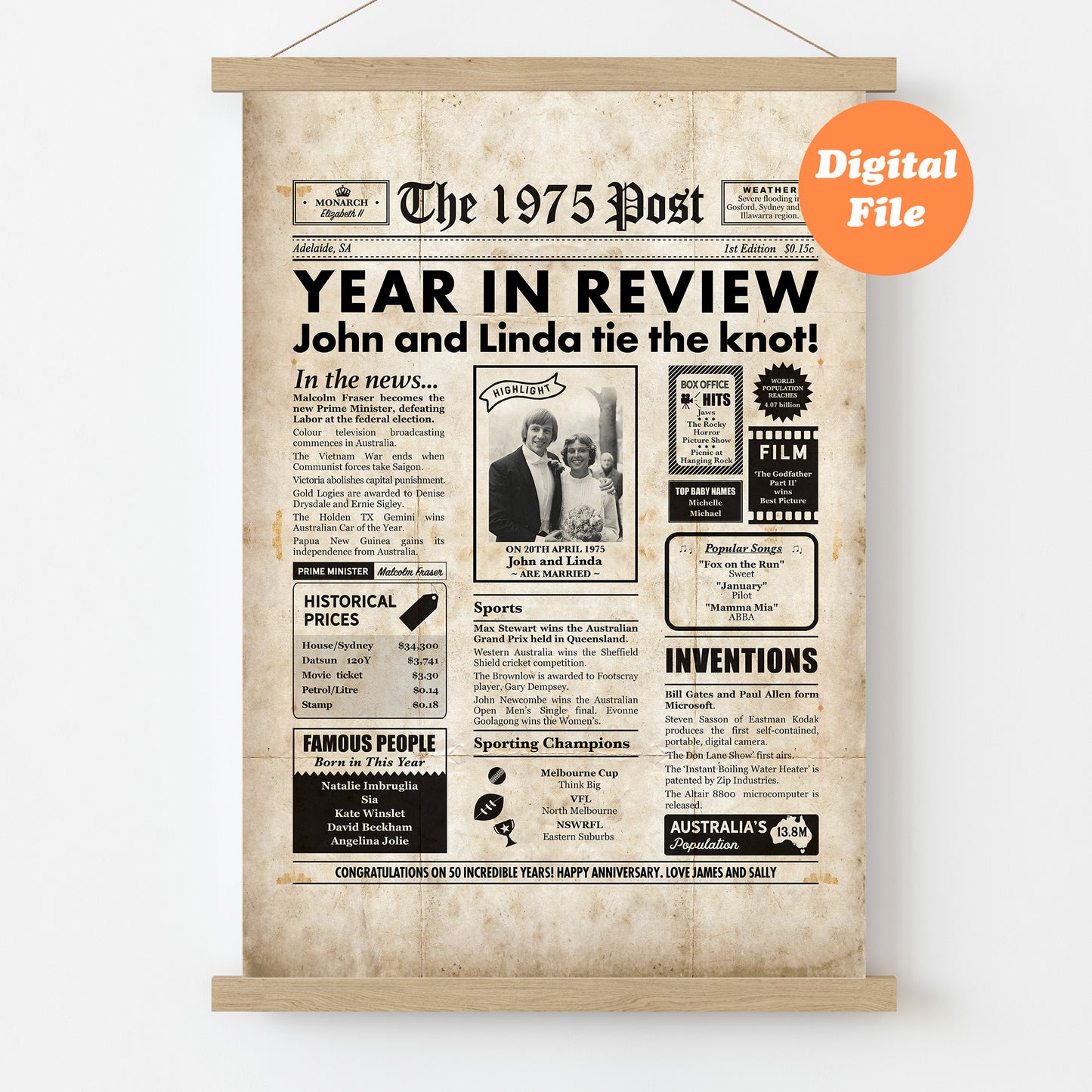 Year You Were Married Digital Personalised Anniversary Newspaper Poster