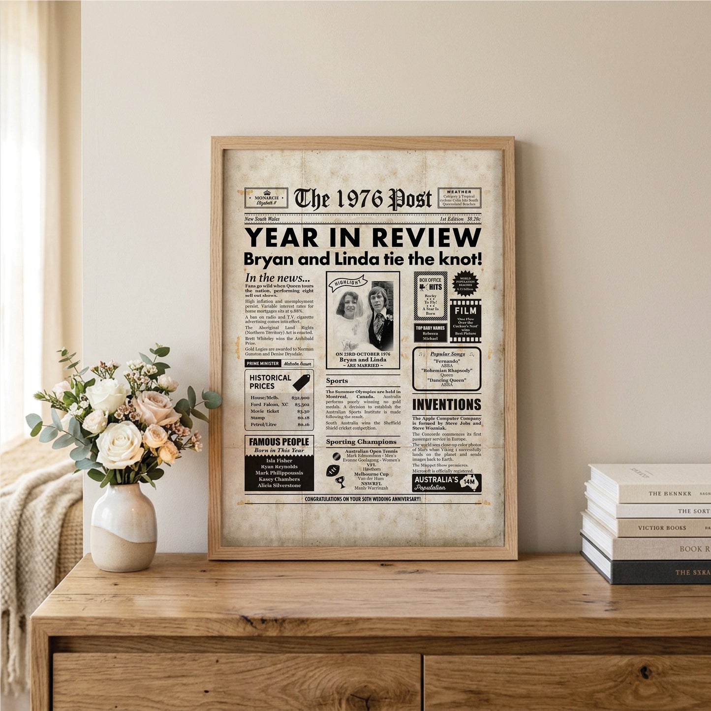 50th Wedding Anniversary Gift, Personalised Digital Newspaper Print