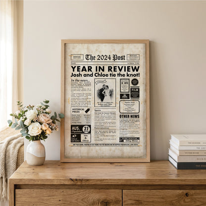 2nd Wedding Anniversary Gift, Personalised Digital Newspaper Print