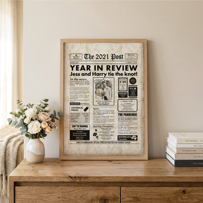 5th Wedding Anniversary Gift, Personalised Digital Newspaper Print