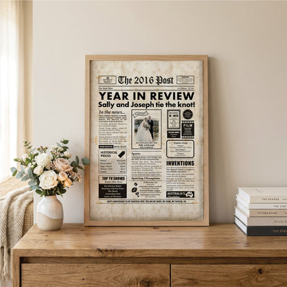10th Wedding Anniversary Gift, Personalised Digital Newspaper Print