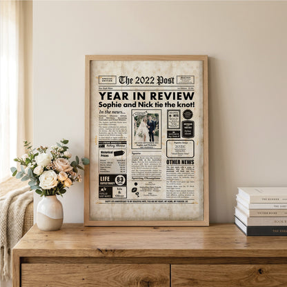 4th Wedding Anniversary Gift, Personalised Digital Newspaper Print