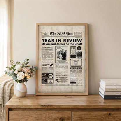 1st Wedding Anniversary Gift, Personalised Digital Newspaper Print, Next Business Day