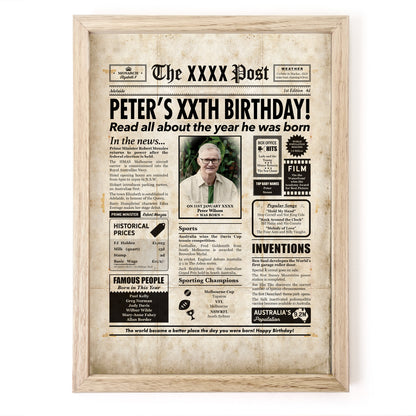 Year You Were Born Persoanlised Colour Birthday Newspaper Poster