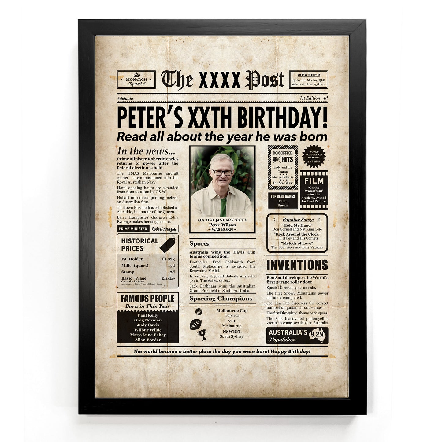 Year You Were Born Persoanlised Colour Birthday Newspaper Poster