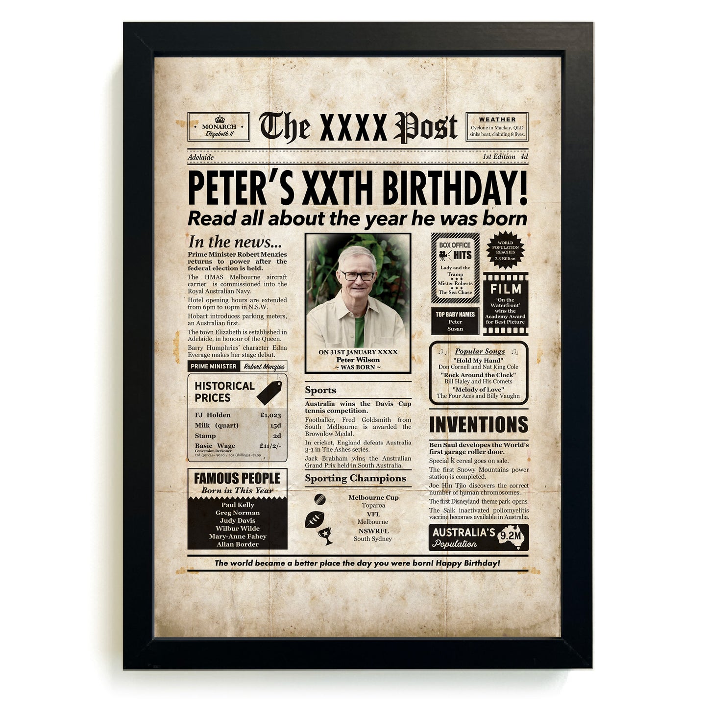 Year You Were Born Persoanlised Colour Birthday Newspaper Poster