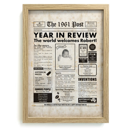 1961 64th Birthday Year In Review Framed Print