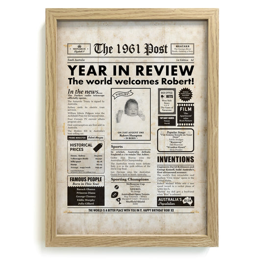 1961 64th Birthday Year In Review Framed Print