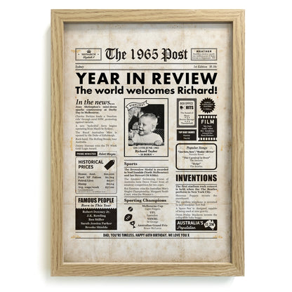 50th Birthday personalised newspaper poster about the year they were born.