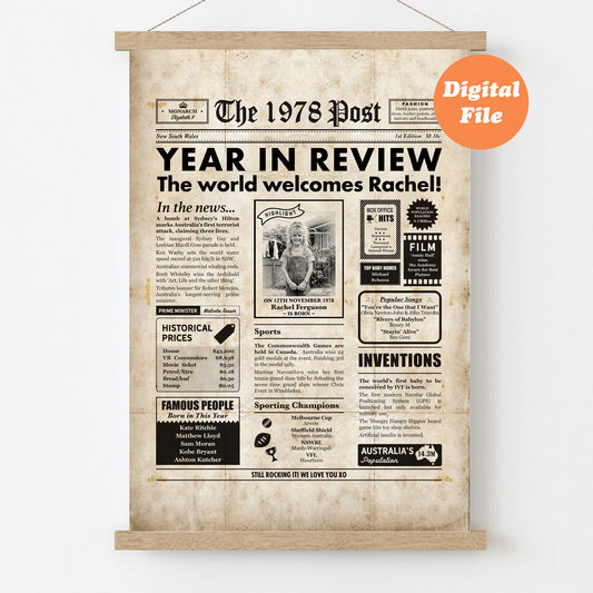 Digital file of a 1978 newspaper layout with a vintage design.