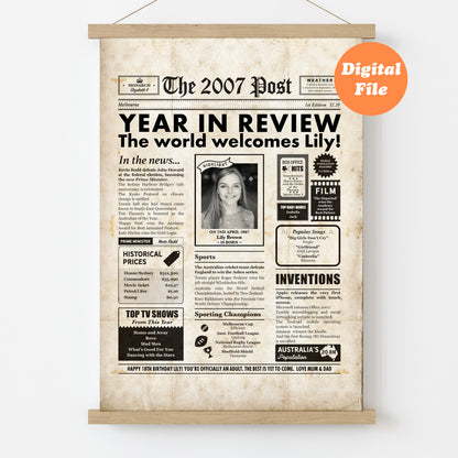 18th Birthday personalised newspaper poster about the year they were born.