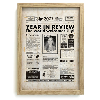 18th Birthday 2007 Personalised Newspaper Gift in Frame
