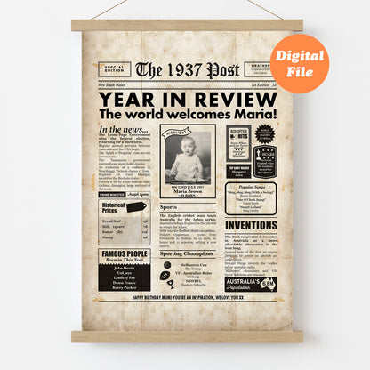 1937 Year You Were Born Digital Birthday Newspaper Poster