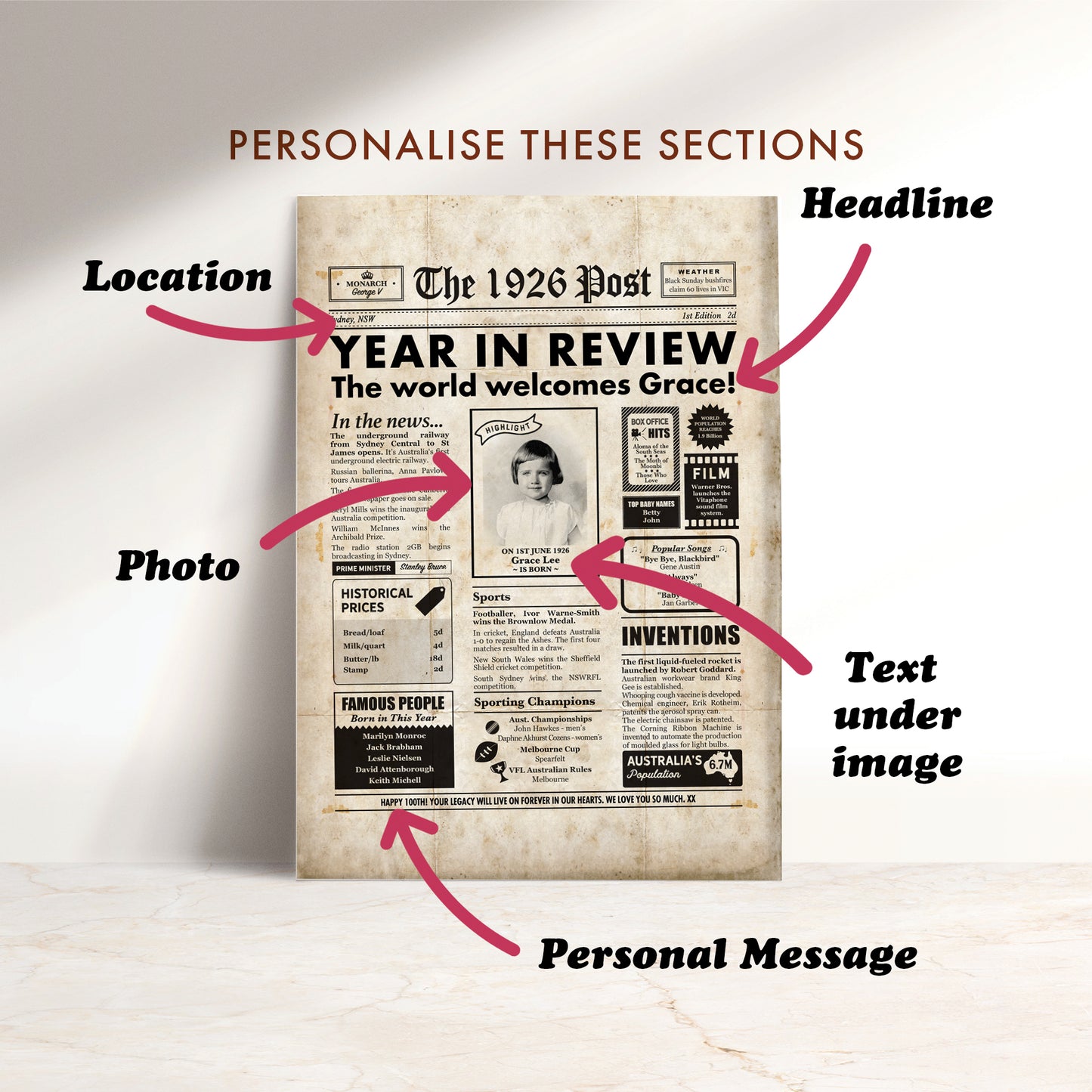 Born in 1926 | Personalised Digital Birthday Newspaper Gift
