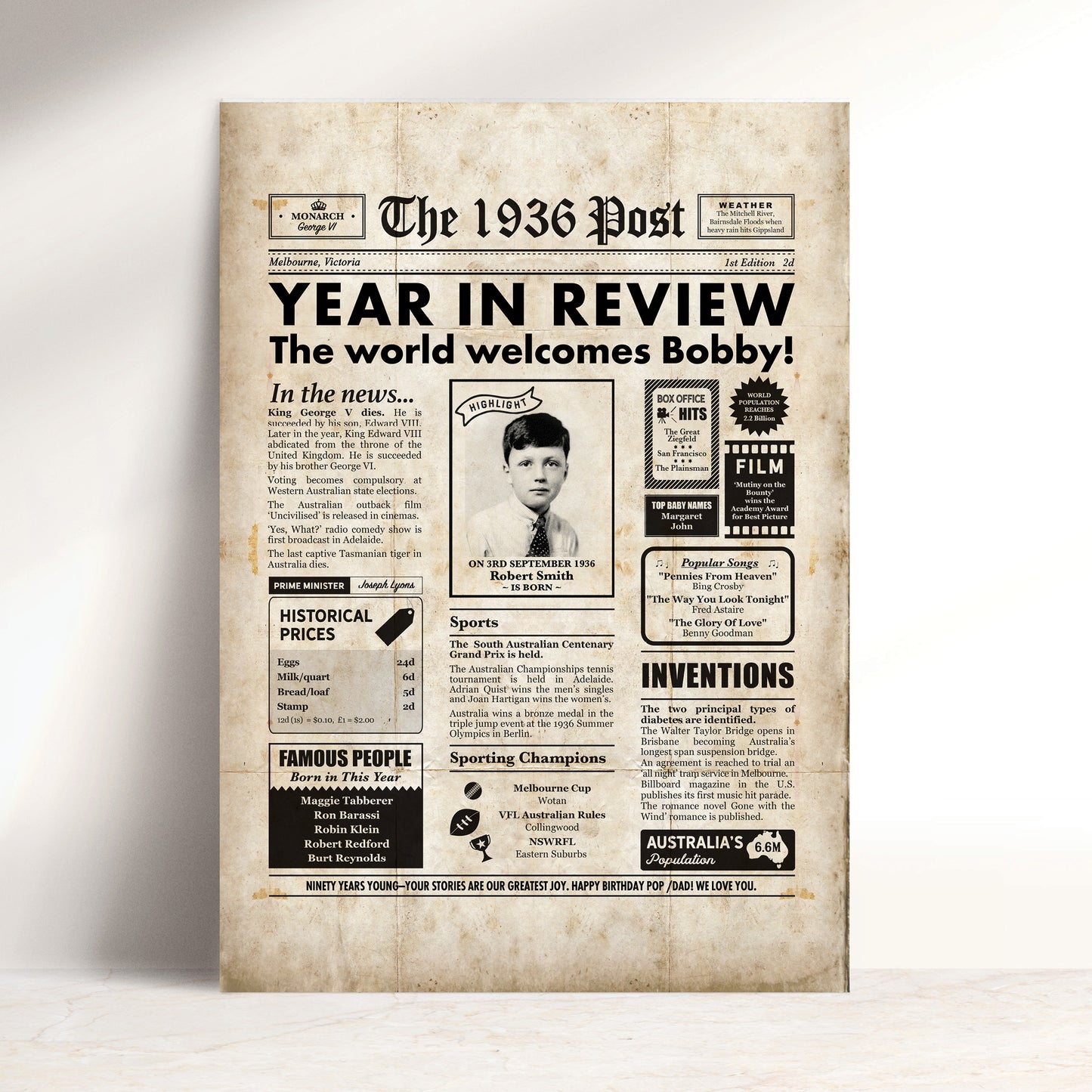 Born in 1936 | Personalised Digital Birthday Newspaper Gift