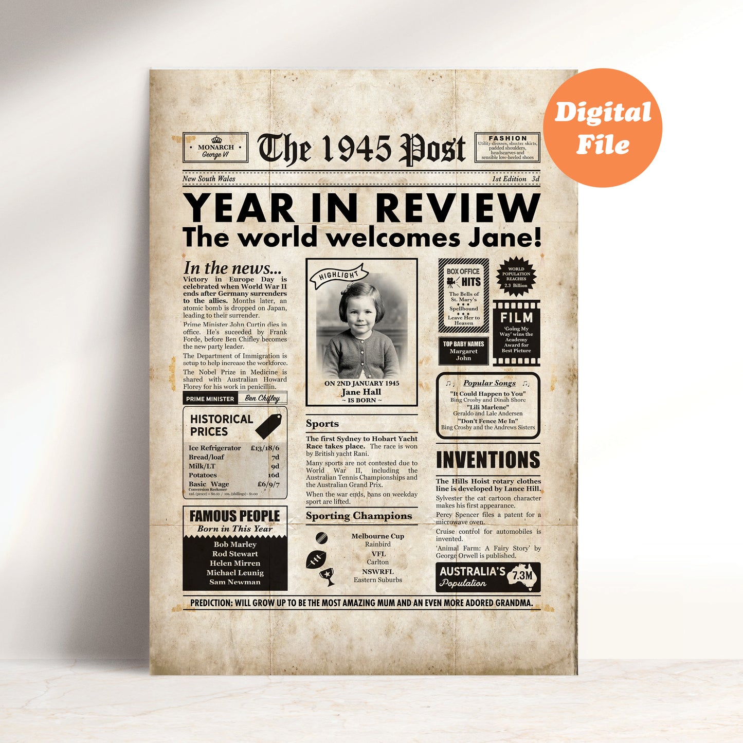 Born in 1945 | Australian Personalised Digital Newspaper