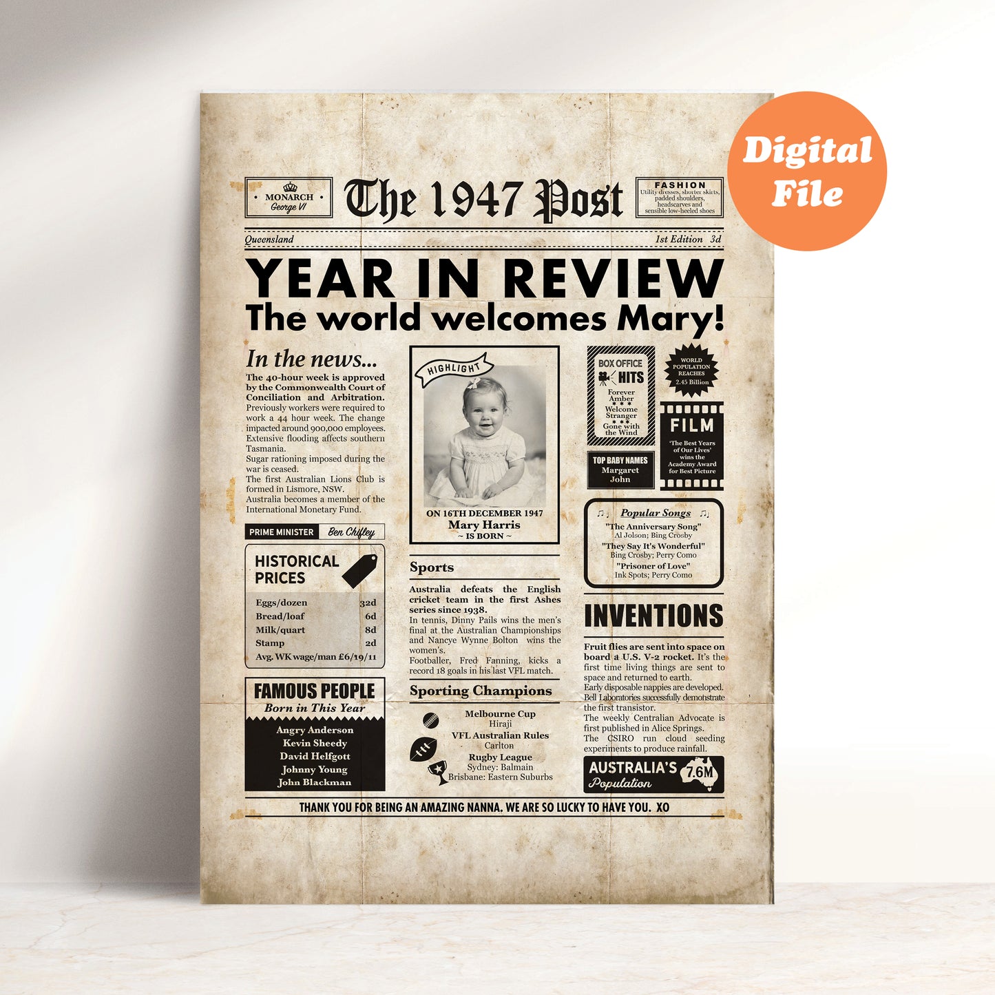 Born in 1947 | Australian Personalised Digital Newspaper