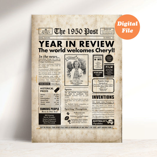 Born in 1950 | Personalised Digital Birthday Newspaper Gift
