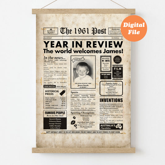 1961 Birthday Newspaper – Personalised Year You Were Born Printable