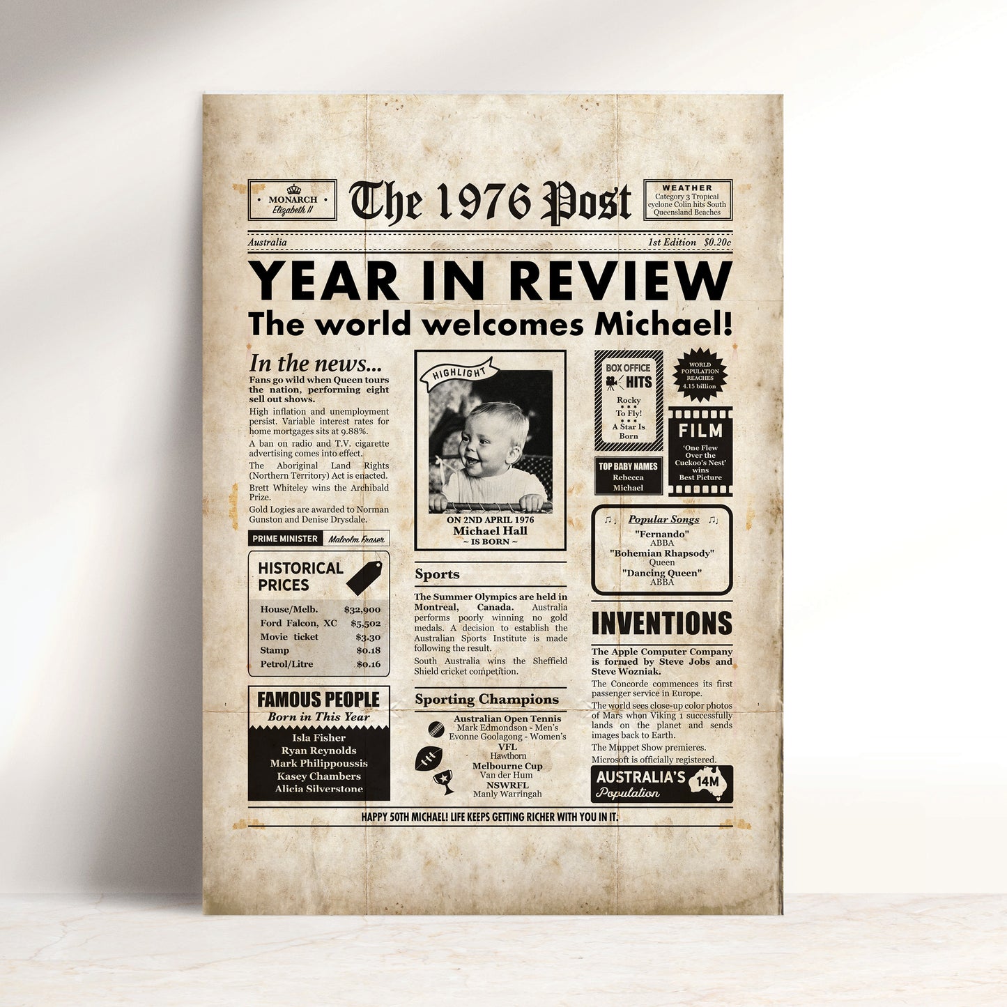 Born in 1976 | Personalised Digital Birthday Newspaper Gift