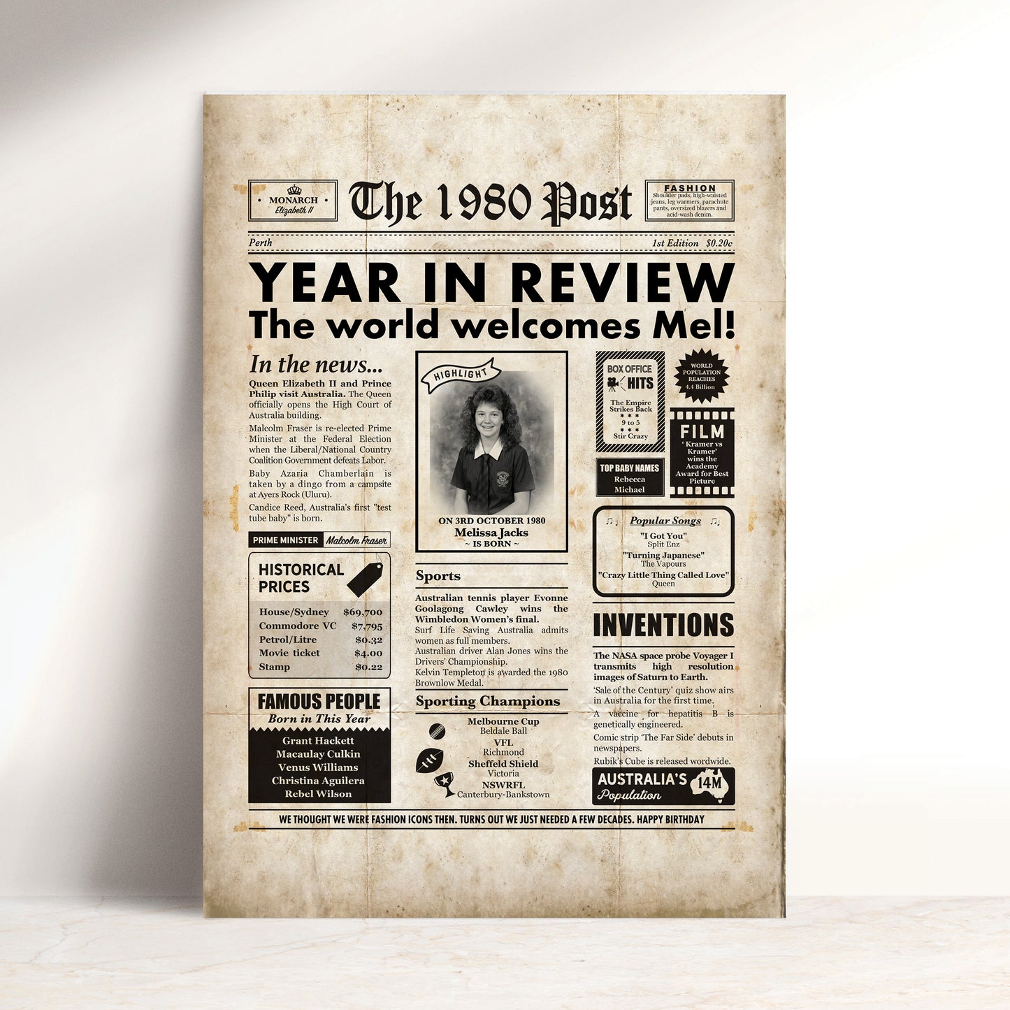 Born in 1980 | Personalised Digital Birthday Newspaper Gift