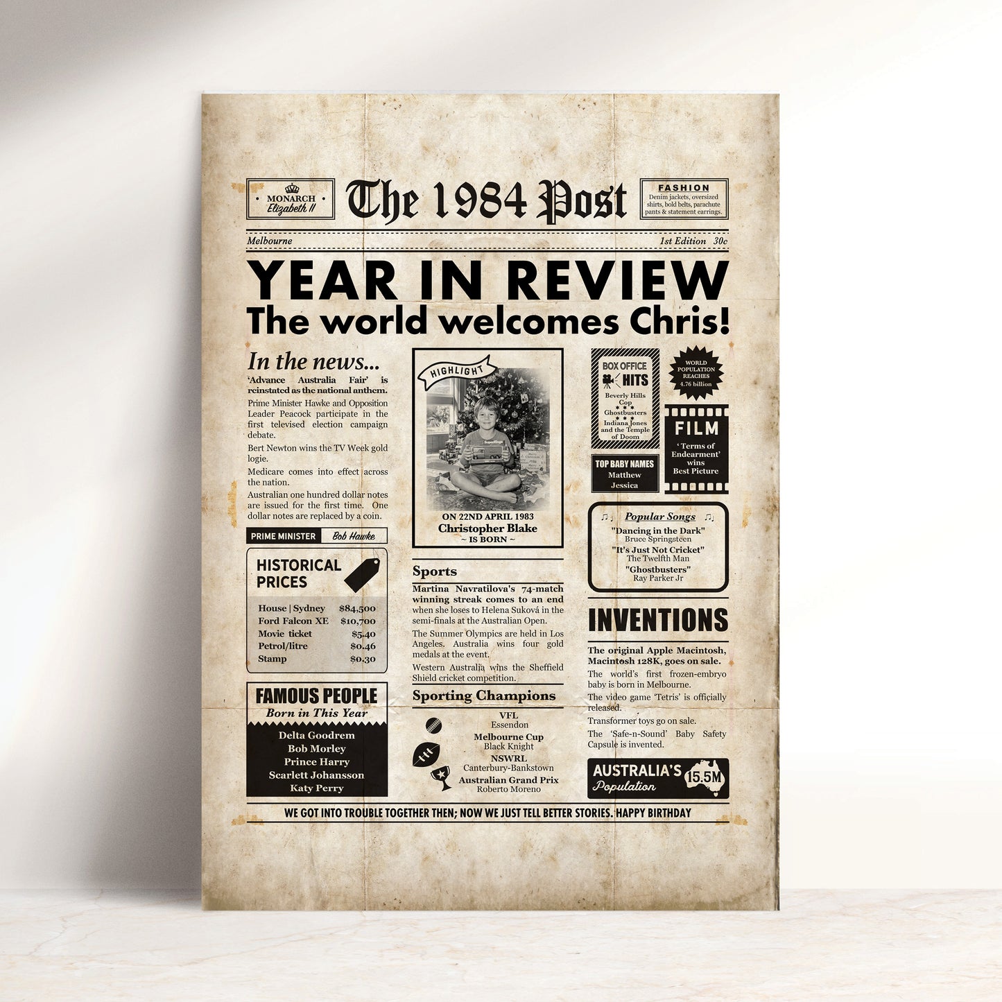 Born in 1984 | Personalised Digital Birthday Newspaper Gift