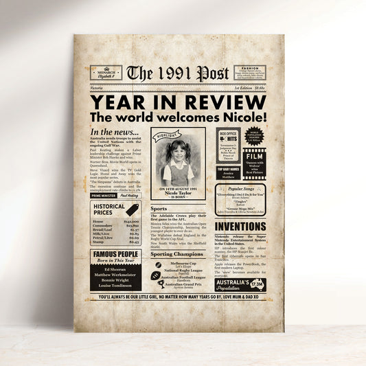 Born in 1991 | Personalised Digital Birthday Newspaper Gift