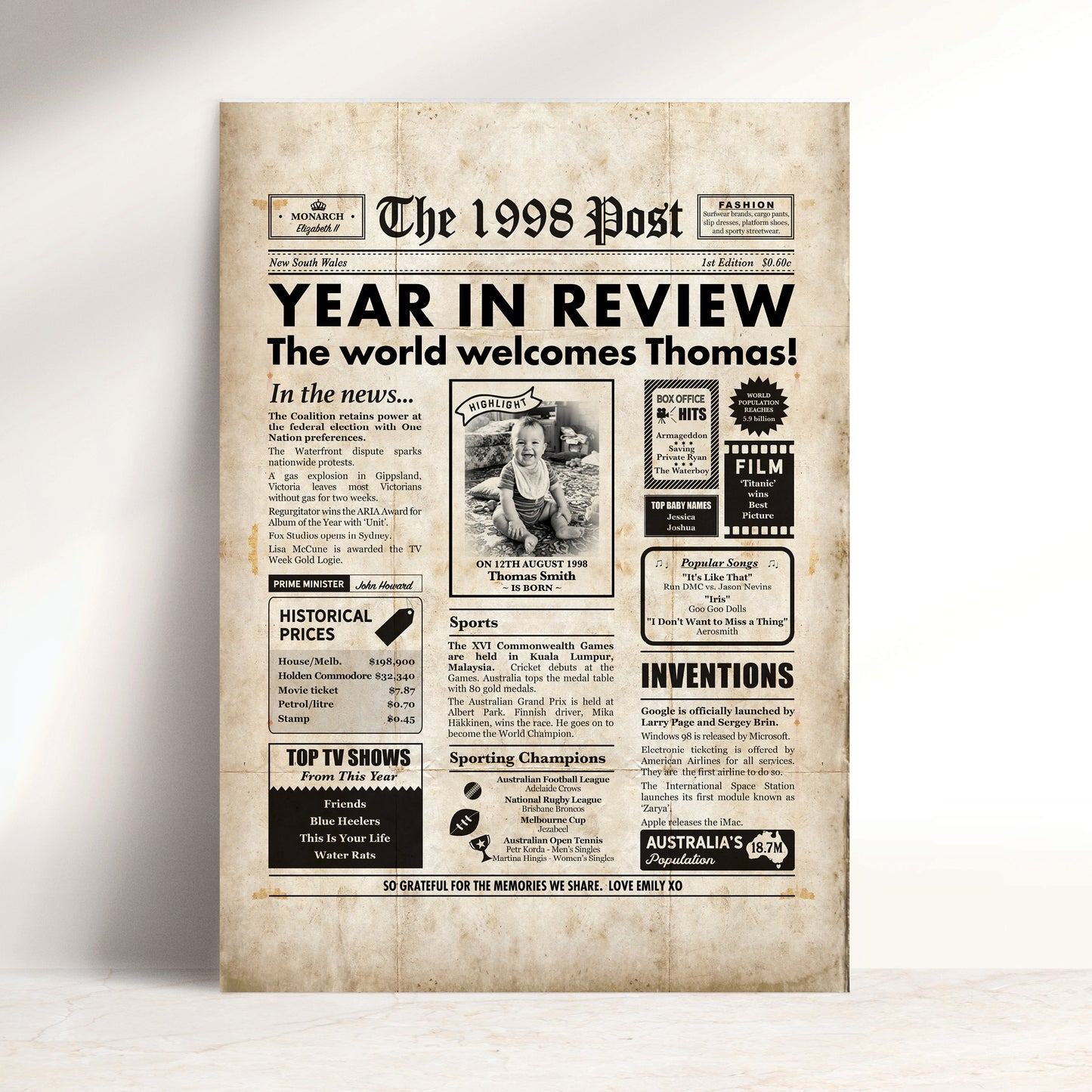 Born in 1998 | Personalised Digital Birthday Newspaper Gift