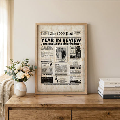 20th Wedding Anniversary Gift, Personalised Digital Newspaper Print