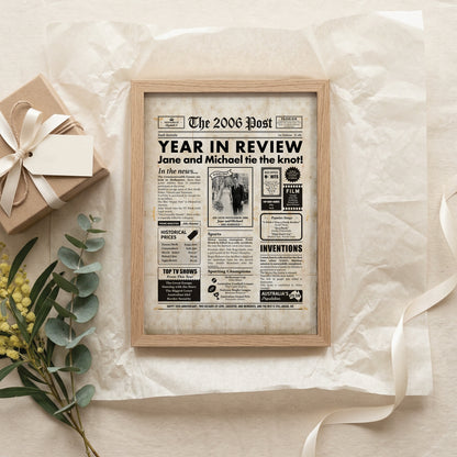 20th Wedding Anniversary Gift, Personalised Digital Newspaper Print