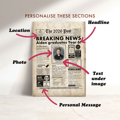 Graduation Gift for Year 6 and Year 12 Students - 2026 Custom Australian Digital Newspaper