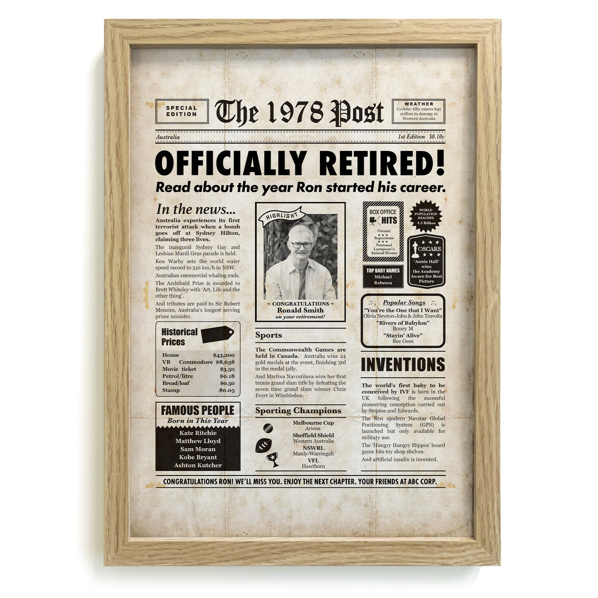 Retirement Newspaper Framed Print – Milestones Studio